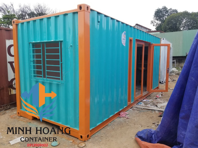 Container văn phòng 20 feet xanh viền cam có toilet