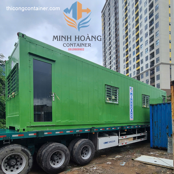 Bộ đôi container văn phòng 40 feet màu xanh lá kèm máy lạnh, điện, đèn đầy đủ tiện nghi M1-1