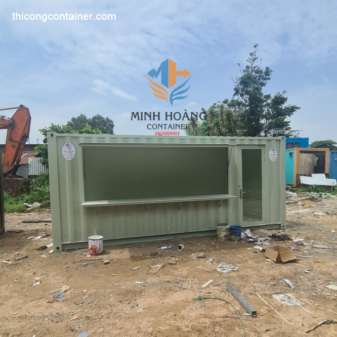 Container cafe 20 feet xanh pastel sang xịn mịn dạng cửa kính tạo không gian mở rộng rãi thoáng mát-1