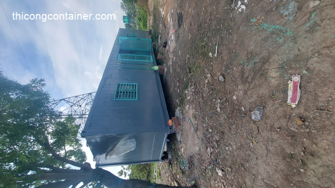 Nhà container 40 feet màu xám xanh đầy đủ điện, đèn, quạt hút, máy lạnh-1