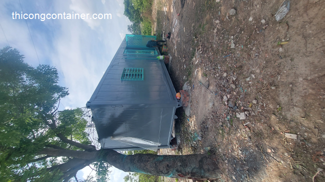 Nhà container 40 feet màu xám xanh đầy đủ điện, đèn, quạt hút, máy lạnh-2