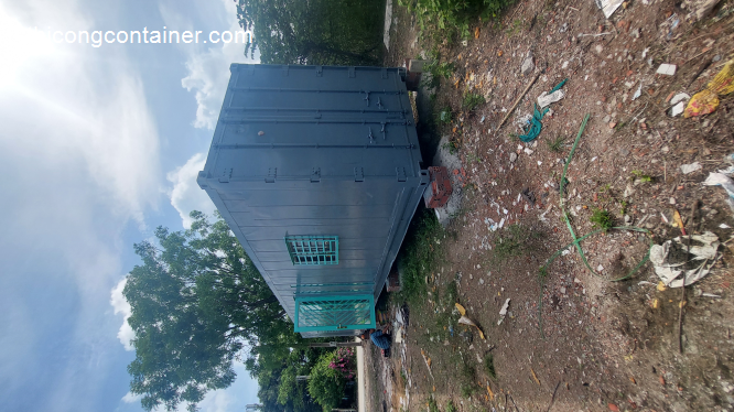 Nhà container 40 feet màu xám xanh đầy đủ điện, đèn, quạt hút, máy lạnh-5