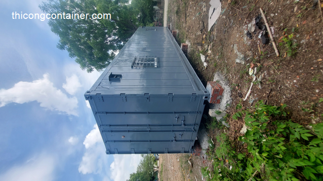 Nhà container 40 feet màu xám xanh đầy đủ điện, đèn, quạt hút, máy lạnh-6