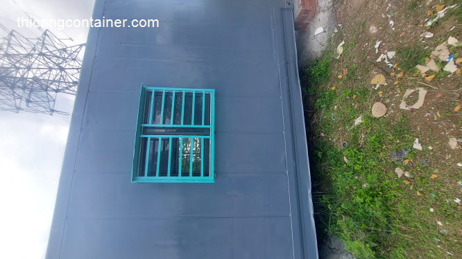 Nhà container 40 feet màu xám xanh đầy đủ điện, đèn, quạt hút, máy lạnh-7