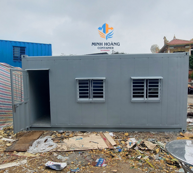 Container văn phòng 20 feet xám trắng đầy đủ điện, đèn, quạt, máy lạnh