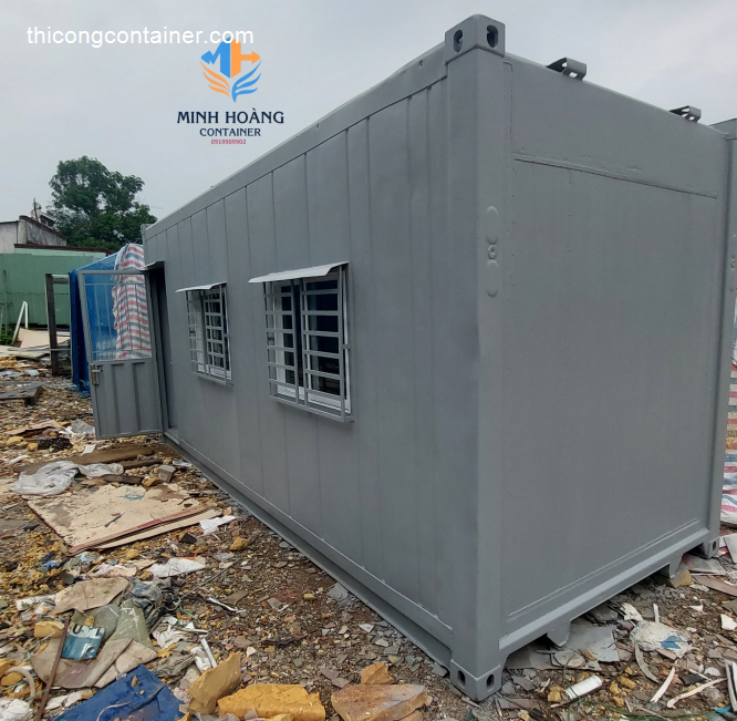 Container văn phòng 20 feet xám trắng đầy đủ điện, đèn, quạt, máy lạnh-1