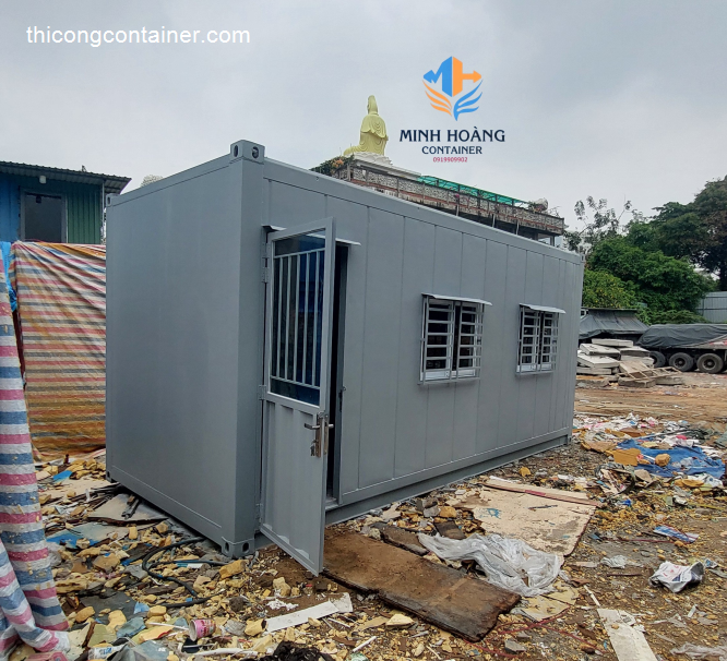 Container văn phòng 20 feet xám trắng đầy đủ điện, đèn, quạt, máy lạnh-2