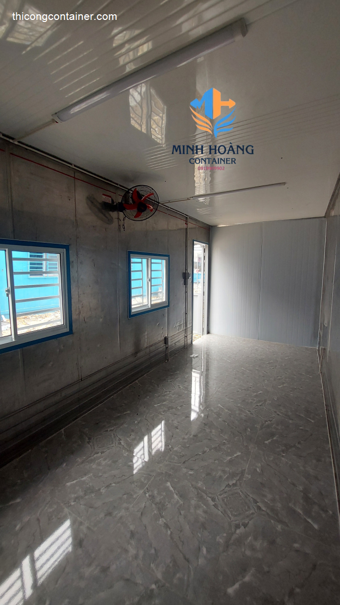 Container văn phòng 20 feet xám trắng đầy đủ điện, đèn, quạt, máy lạnh-4