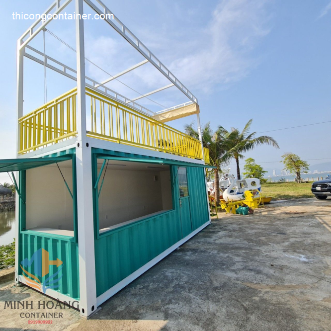 Dự Án Container Cafe 20feet Màu Xanh Viền Trắng Ở Bình Định-1